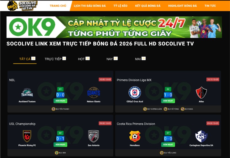 Giới thiệu Socolive về những chuyên mục chính trên website 